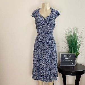 BETSY LAUREN | Vintage Navy Floral Midi Button Up Dress Sz 12P